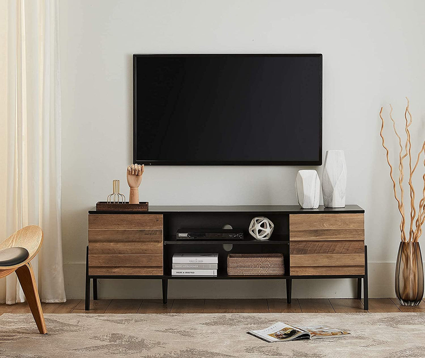 Black and Oak TV Stand for 65 Inch Flat Screen-0