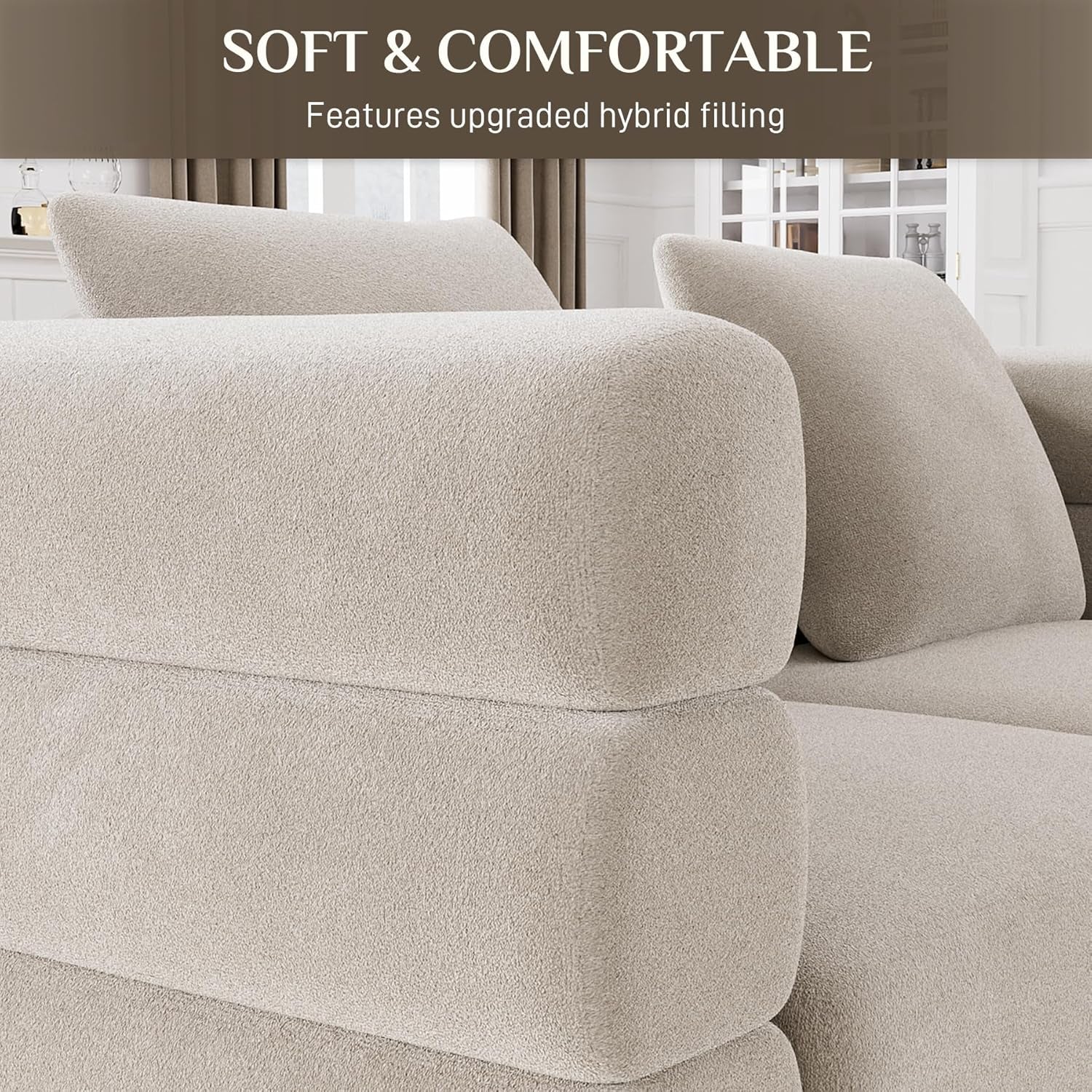 Living Room Sofa Couch and Loveseat Set, Modern Comfy Velvet Deep Seat Cloud Couch with 5 Pillows, Oversized Sofa Furniture Sets for Living Room Bedroom, Grey Velvet-4