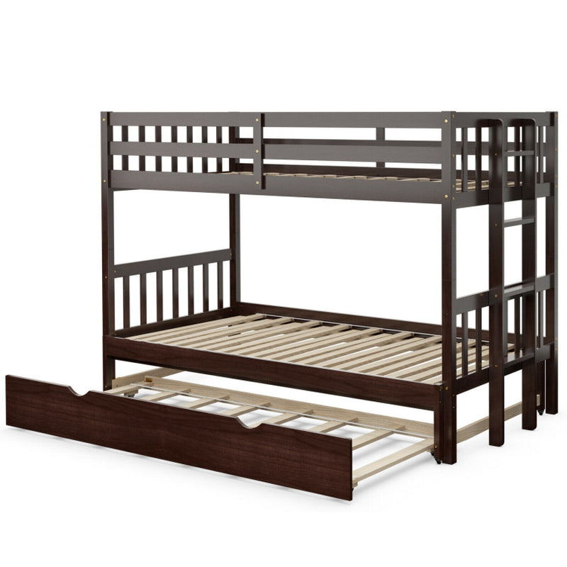Twin Pull-Out Bunk Bed with Trundle Wooden Ladder-5