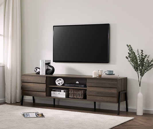 Wooden TV Console with 4 Storage Shelves-0