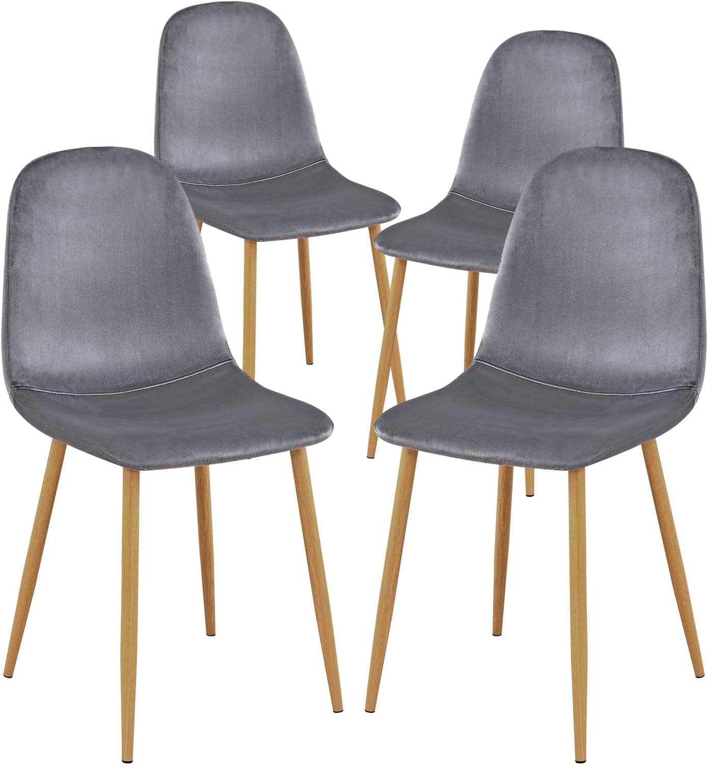Grey Velvet Dining Chairs, Set of 4, Metal Legs-1