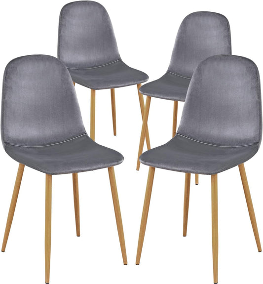 Grey Velvet Dining Chairs, Set of 4, Metal Legs-1
