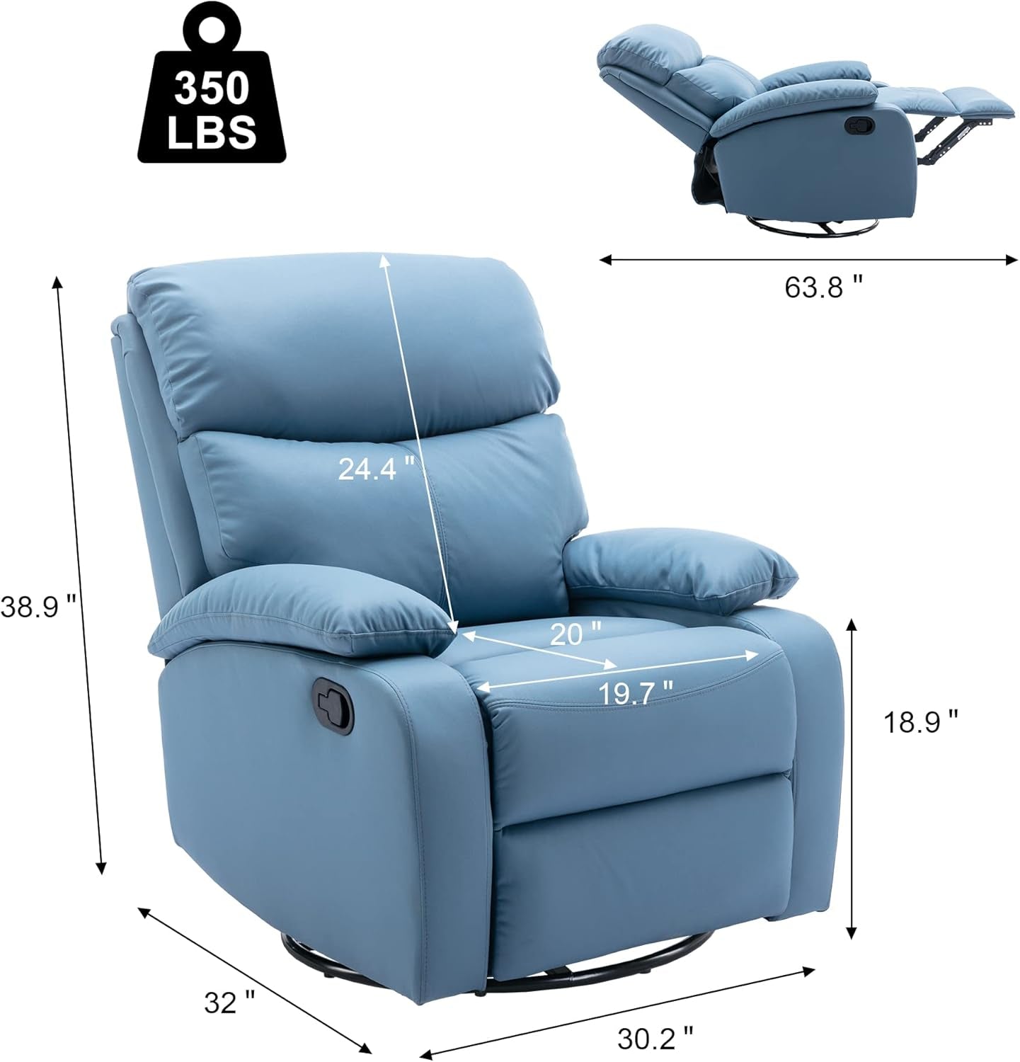 Rocker Swivel Recliner Chair, Rocking Recliner Chair Made of Microfiber Technical Cloth, Manual Small Recliners for Small Spaces Reclining for Living Room, Blue-1