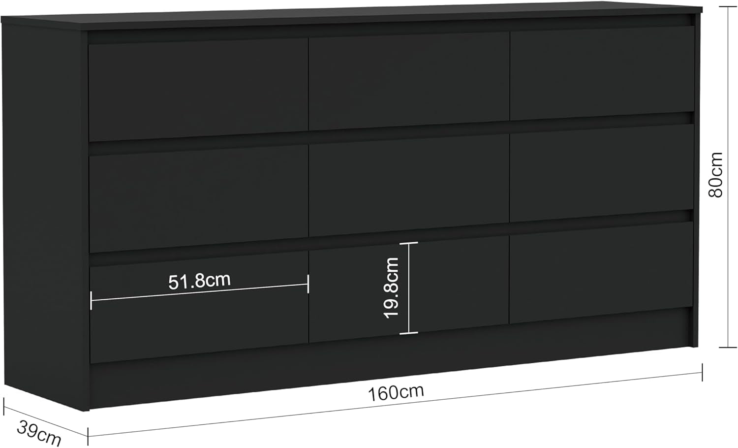 Modern 9 Drawer Wood Dresser for Bedroom, Large Floor Storage Drawer Cabinet Lateral Chest of Drawers Handle Free Organizer for Closet Living Room (Black, 9 Drawer)-2