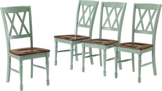 Shelby Traditional Wood X-Back Dining Room Chairs Set of 4, Kitchen Chair, Distressed Teal-0