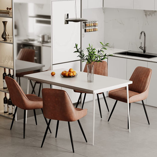 Set of 2 Brown Faux Leather Mid Century Modern Dining Accent Chairs, Metal Legs-0