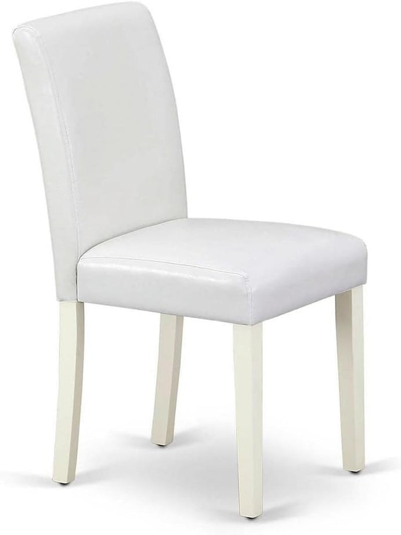 Abbott Classic Parson Dining Chairs - White Faux Leather Upholstered Chairs, Set of 2, Linen White-2