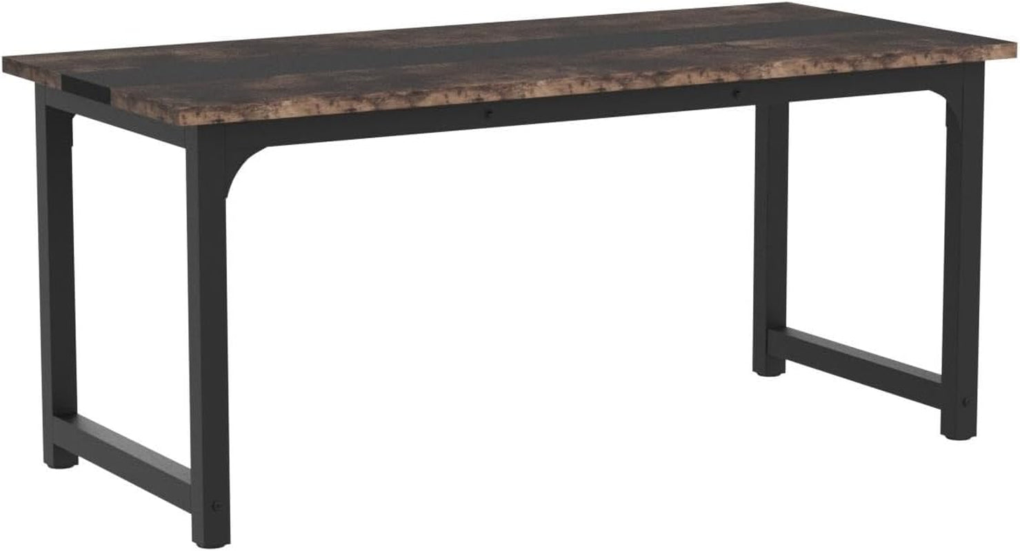 70.8”Executive Desk, Large Office Computer Desk with Thicken Frame, Modern Simple Workstation Business Furniture for Home Office, Vintage Brown/Black-4