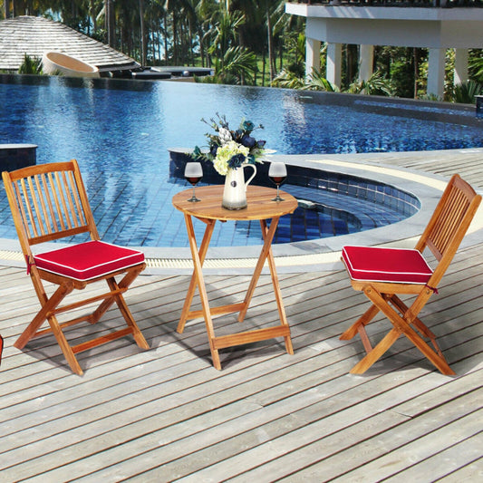 3 Pieces Patio Folding Bistro Set with Padded Cushion and round Coffee Table-0