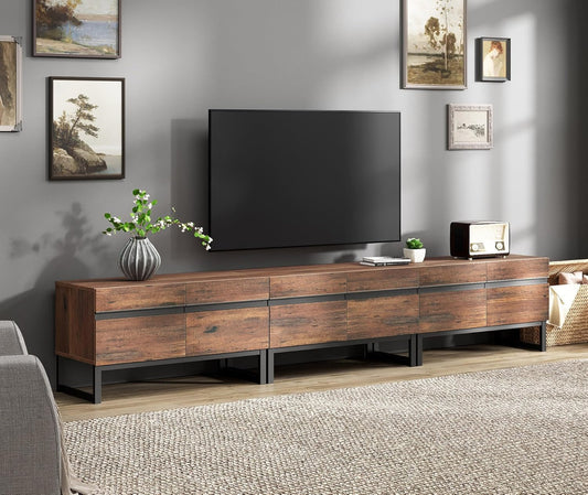 3 in 1 Modern TV Stand for Tvs up to 110 Inch, Wood Entertainment Center TV Console with Storage Cabinets and Metal Base, Media Console for Living Room,Brown-0
