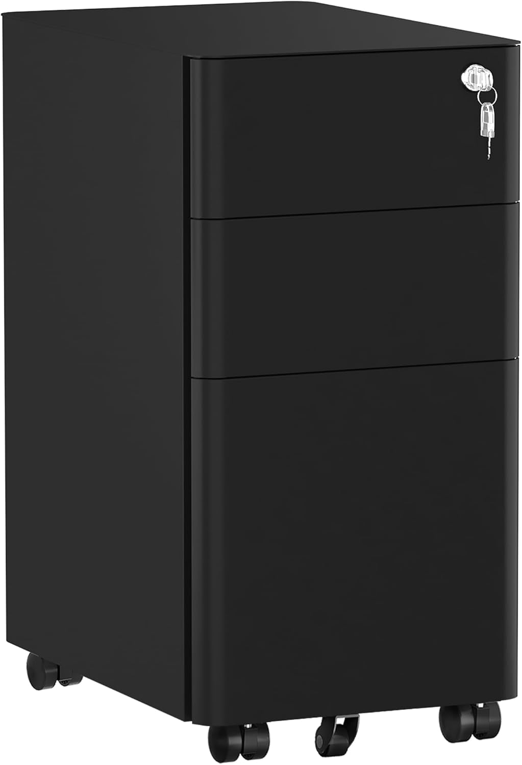 3-Drawer Vertical File Cabinet, Mobile Filing Cabinet with Lockable, Pre-Assembled Compact Slim File Cabinet, Portable Office Storage for A4/Letter/Legal Documents (Black)-0