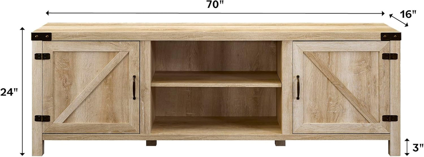 Georgetown Modern Farmhouse Double Barn Door TV Stand for Tvs up to 80 Inches, 70 Inch, White Oak, without Fireplace-2
