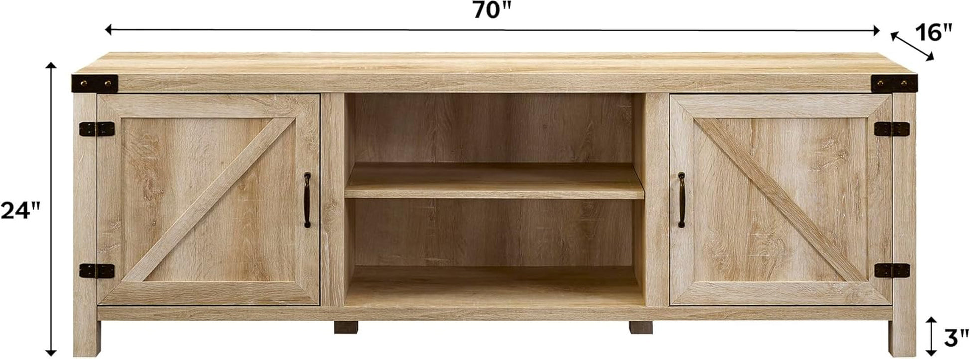 Georgetown Modern Farmhouse Double Barn Door TV Stand for Tvs up to 80 Inches, 70 Inch, White Oak, without Fireplace-2