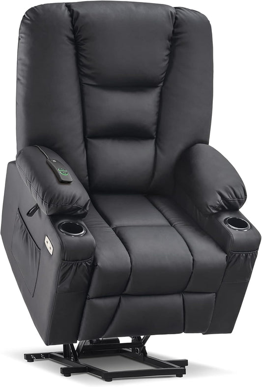Large Power Lift Recliner Chair Sofa with Massage and Heat for Big and Tall Elderly People, 3 Positions, Cup Holders, and USB Ports, Faux Leather 7539 (Large, Black)-0