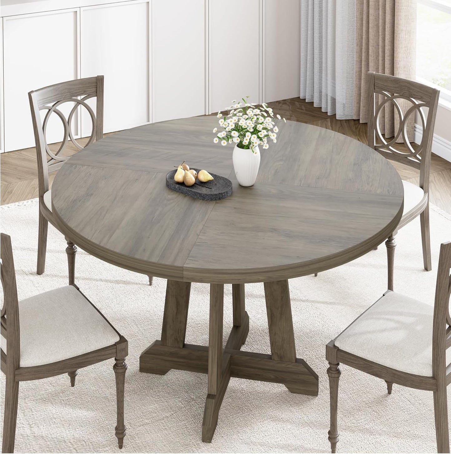 Dining Table for 4 to 6 People, 47 Inch round Wooden Kitchen Table with Sturty Legs, Dining Room Table for Dining Room, Kitchen (Grey)-3