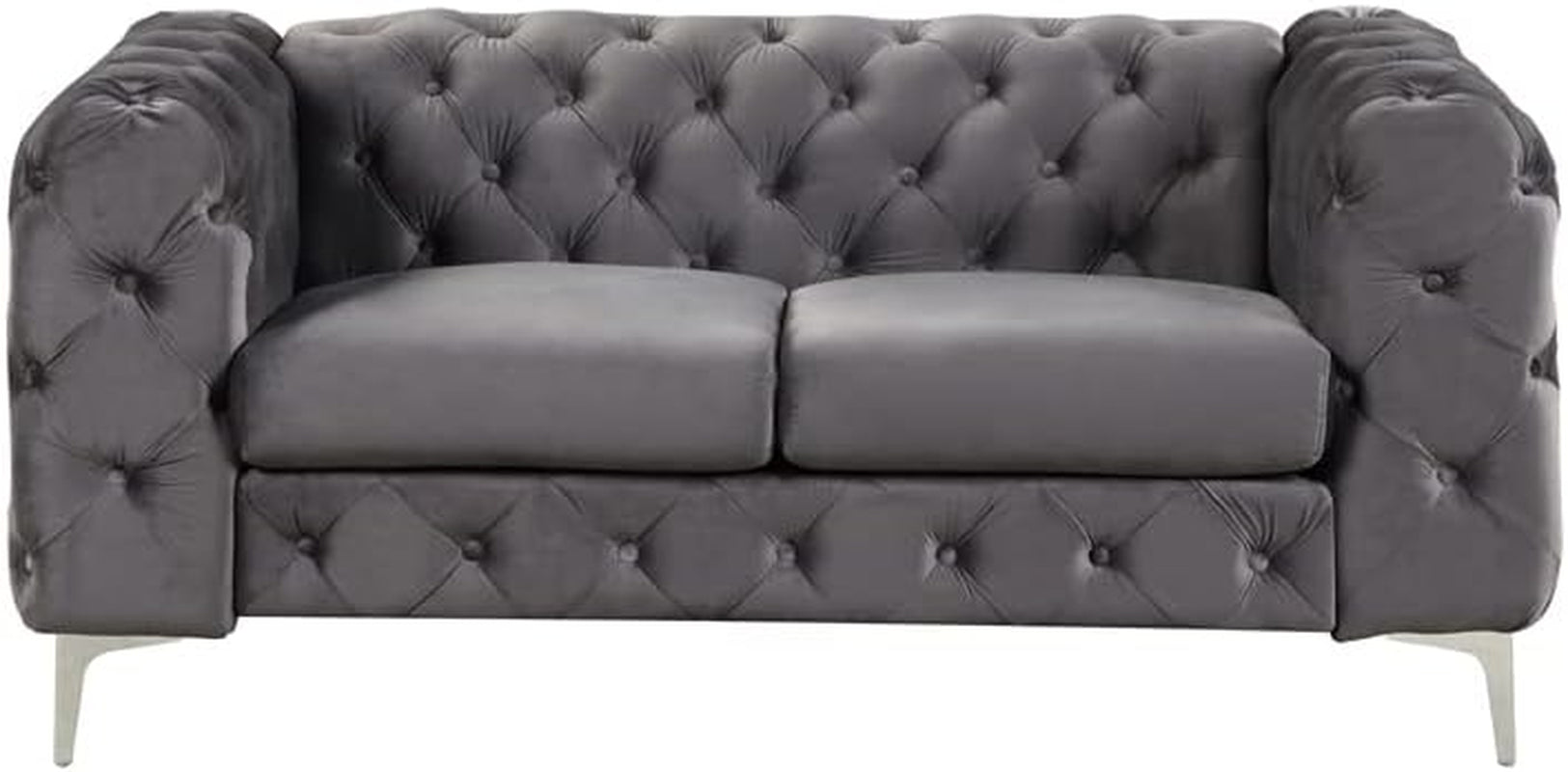 3- Piece Button Tufted Velvet Fabric Livingroom Set -Grey-2