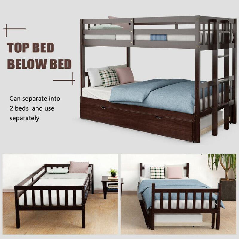 Twin Pull-Out Bunk Bed with Trundle Wooden Ladder-4