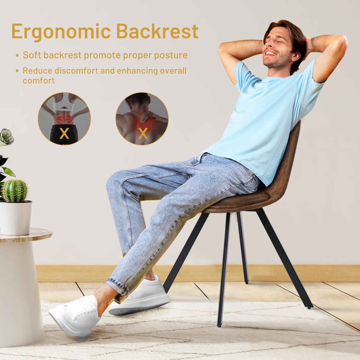 Swivel Dining Chairs Set of 4, Dining Room Chairs Suede Fabric Mid Back Armelss with Padded Rotated Seat Cushion and Metal Legs, Brown-4