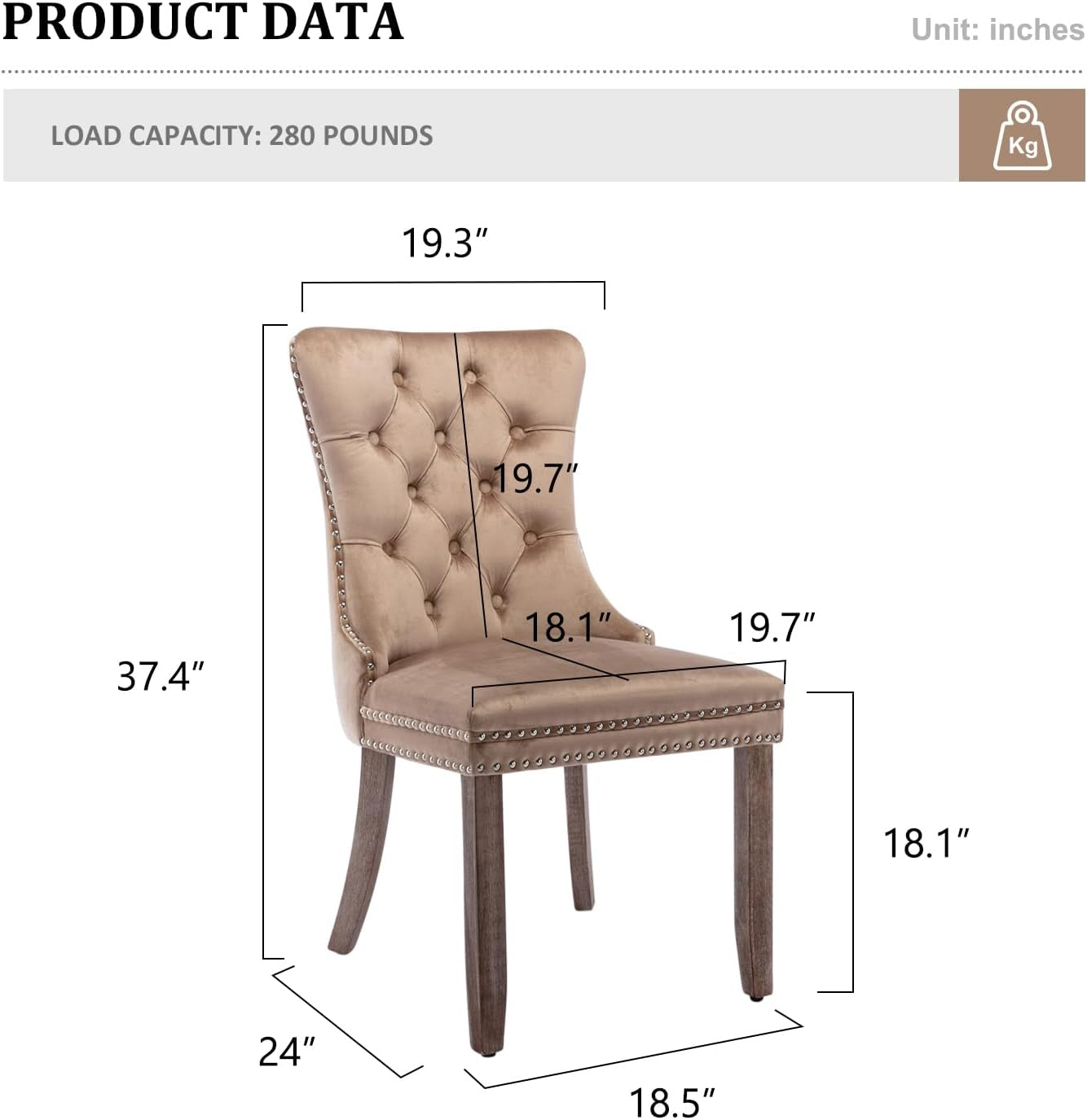 Velvet Dining Chairs Set of 4,Upholstered Dining Chairs with Ring Pull Trim and Button Back,Modern Seating for Kitchen, Bedroom & Living Room(Khaki)-2