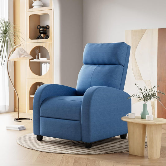 Recliner Chair, Recliner Sofa for Adults, Recliners Home Theater Seating with Lumbar Support, Reclining Sofa Chair for Living Room (Fabric, Blue)-0