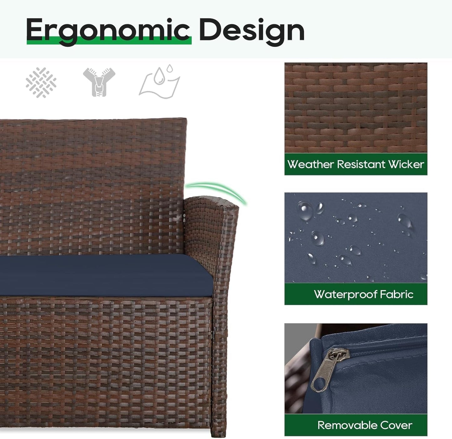 Outdoor Wicker Rattan Sofa Set Blue Cushions-2