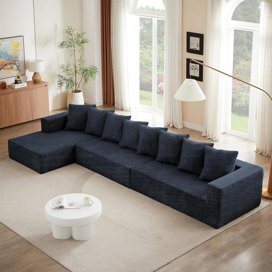 Modular Sectional Sofa 159" U-Shaped, Black Chenille-0