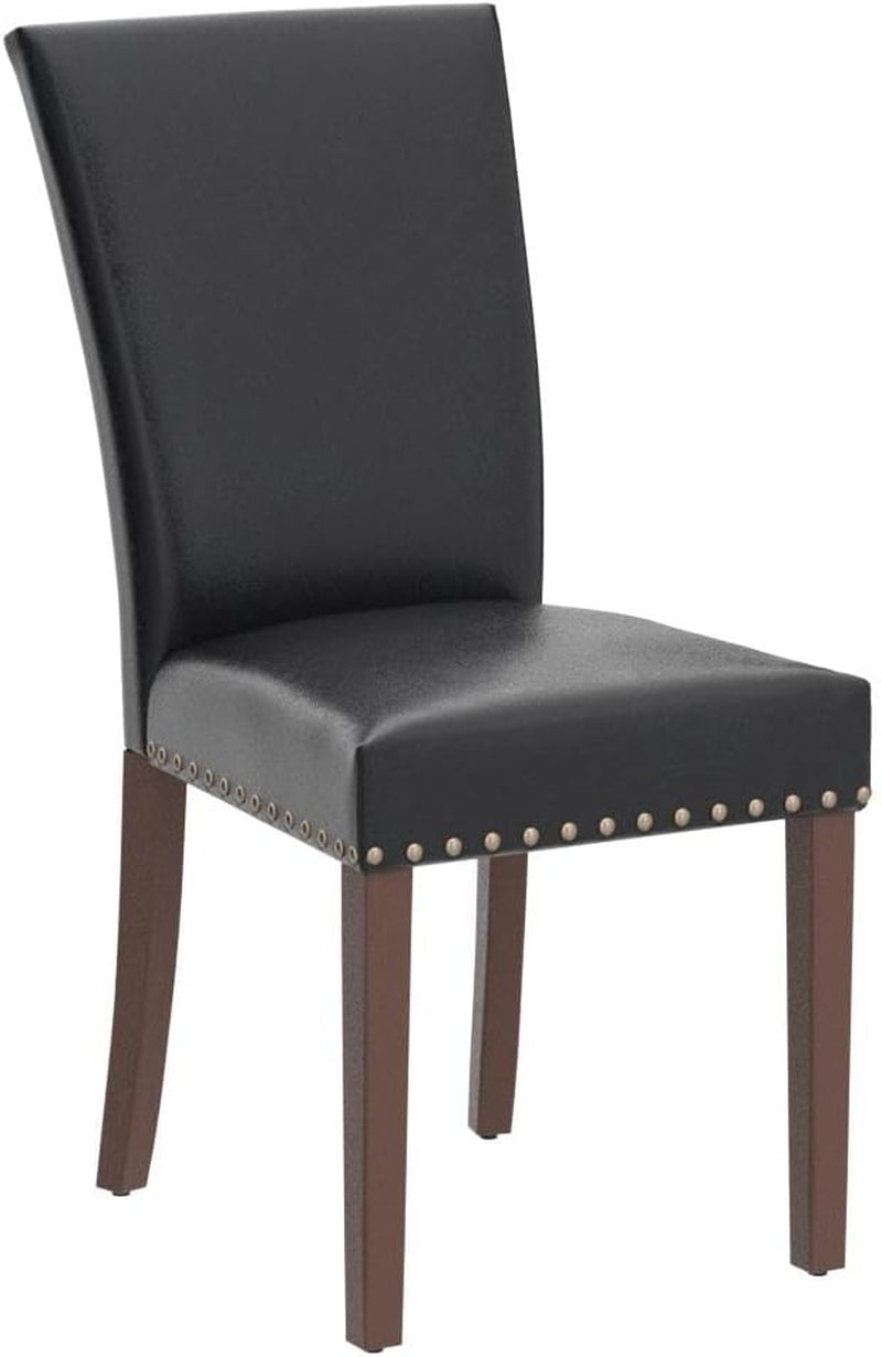 Parsons Dining Chairs Set of 4, Upholstered Nailhead PU Leather Dining Room Kitchen Side Chair with Thick Cushions and Wood Legs, Black-3