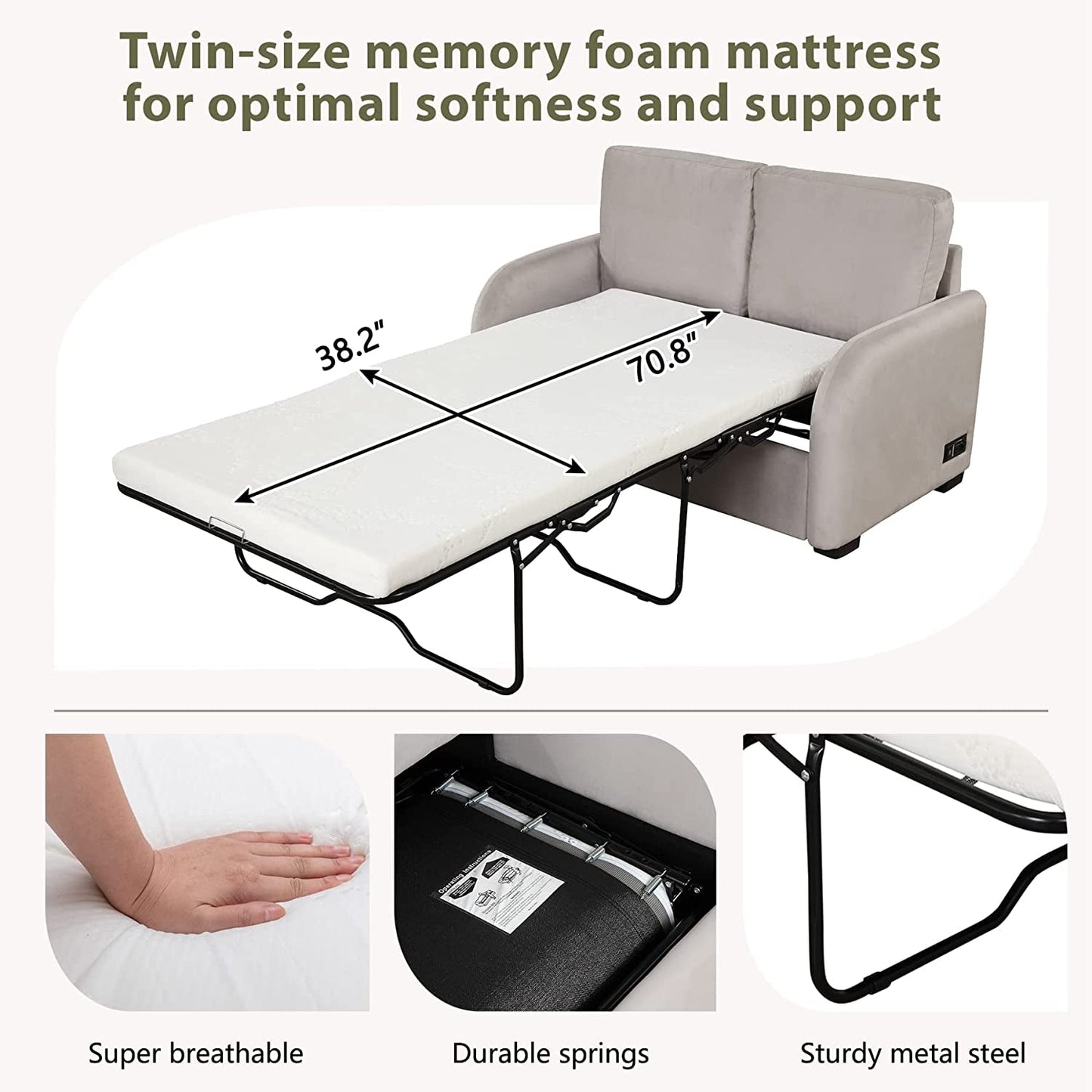 2-In-1 Velvet Sleeper Sofa with USB Port-4