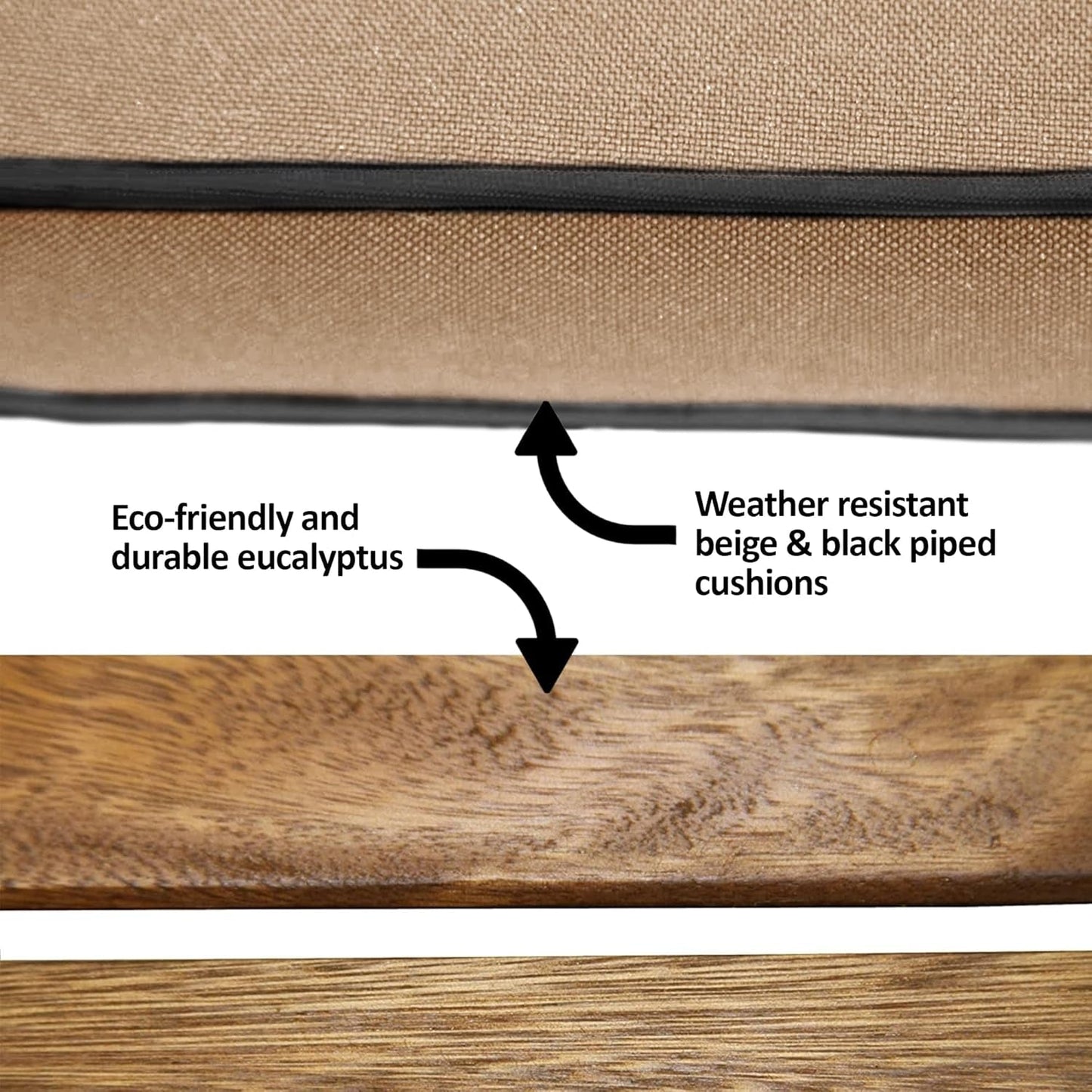 Eucalyptus Wood 3-Piece Square Foldable Bistro Outdoor Furniture Patio Set, Table and 2 Chairs with Cushions, Beige-3