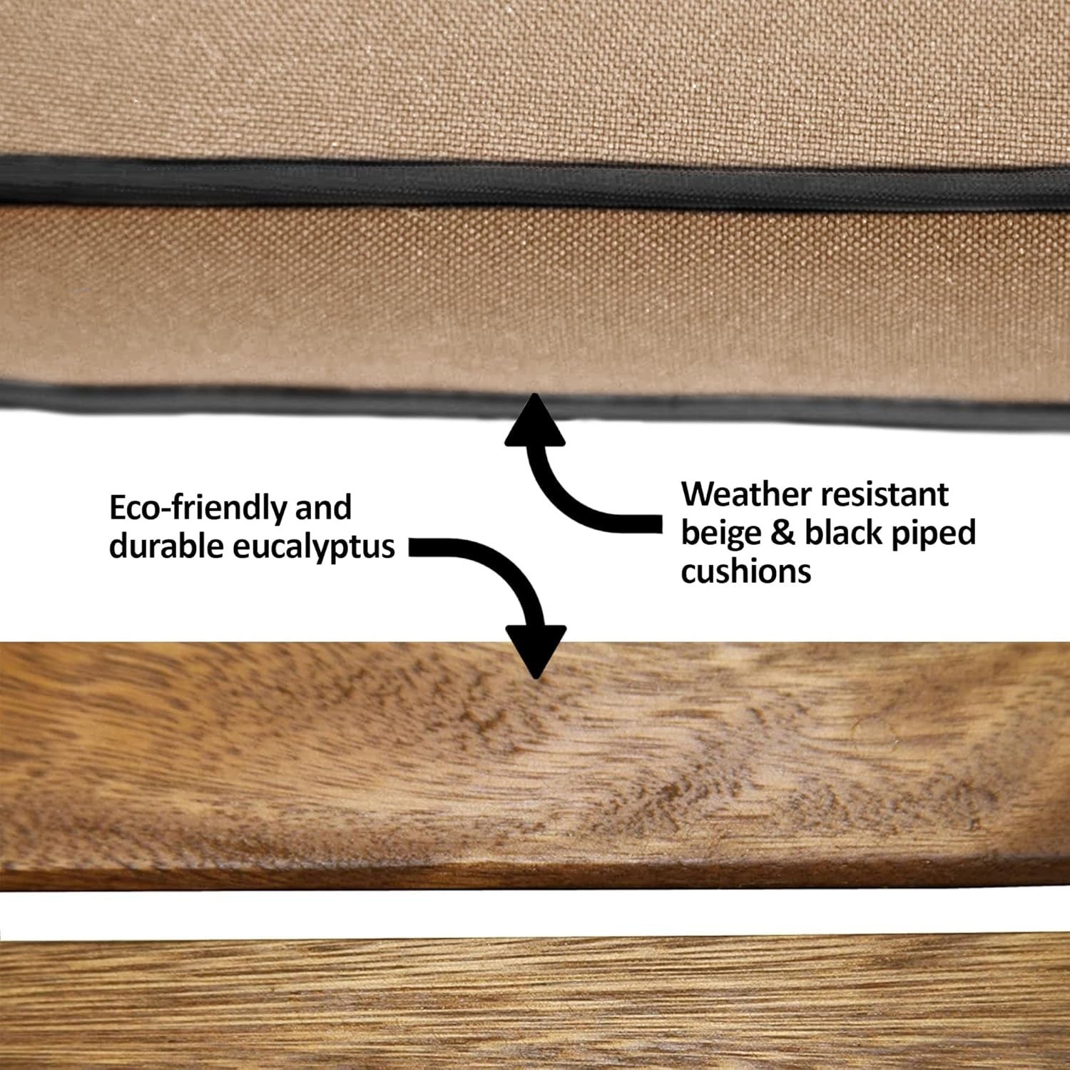 Eucalyptus Wood 3-Piece Square Foldable Bistro Outdoor Furniture Patio Set, Table and 2 Chairs with Cushions, Beige-3