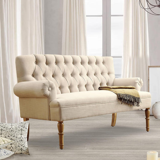 Beige Linen Loveseat Sofa for Living Room-1