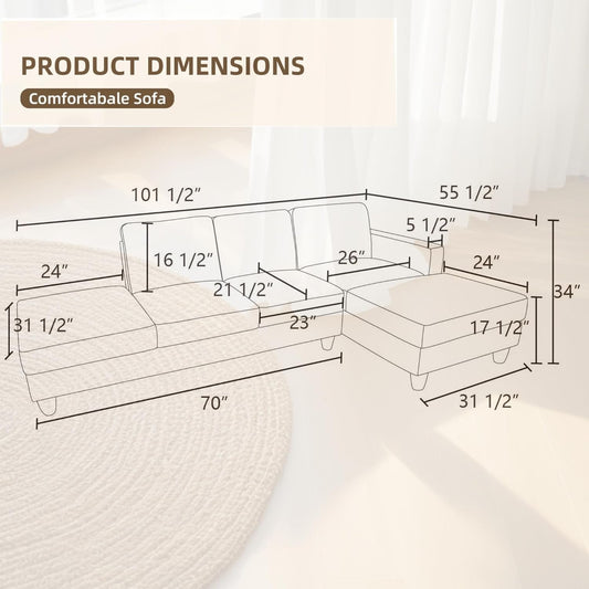 L Shaped Sectional Modern Sofa - Convertible Leather Sofa Sleeper Sofa Bed Couch Set with Reversible Chaise, Lounge Sofa Modular Cloud Sofa Couch for Living Room Apartment-1