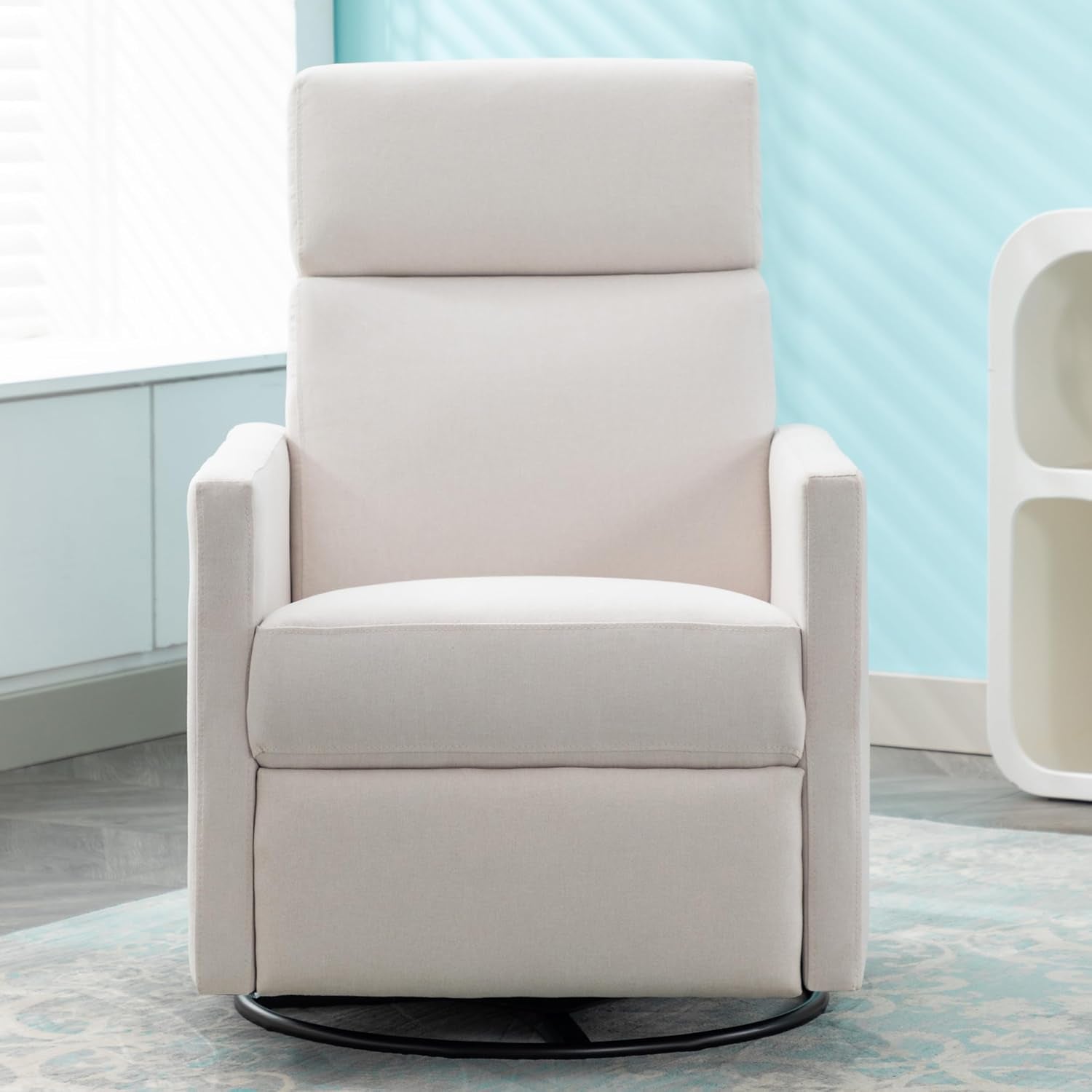 Modern Upholstered Recliner Chair with Thick Seat Cushion and Backrest Swiel Accent Armchair for Living Room, Bedroom, Home Office Beige-2