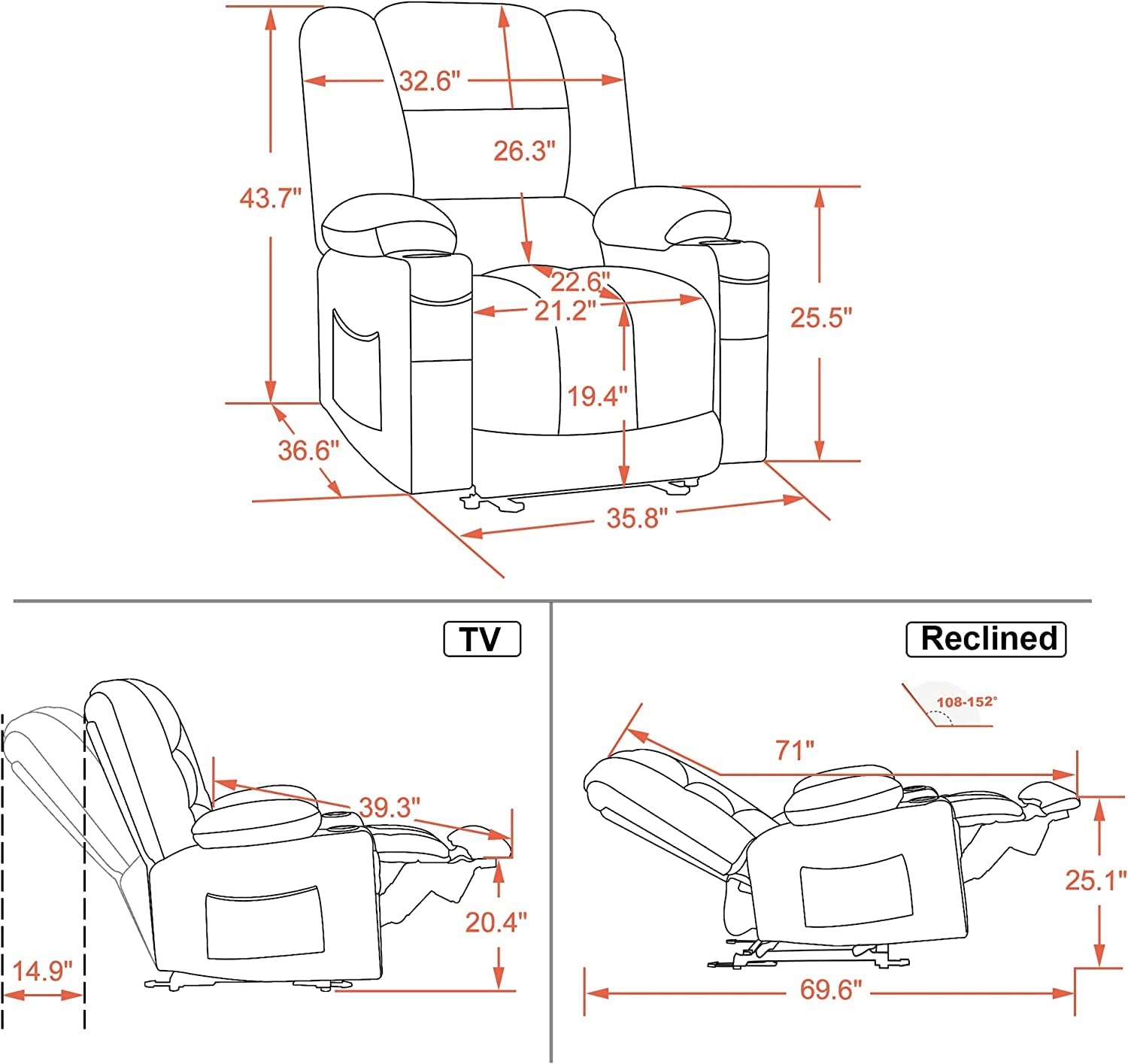 Electric Power Recliner Chair with Heat and Massage-2