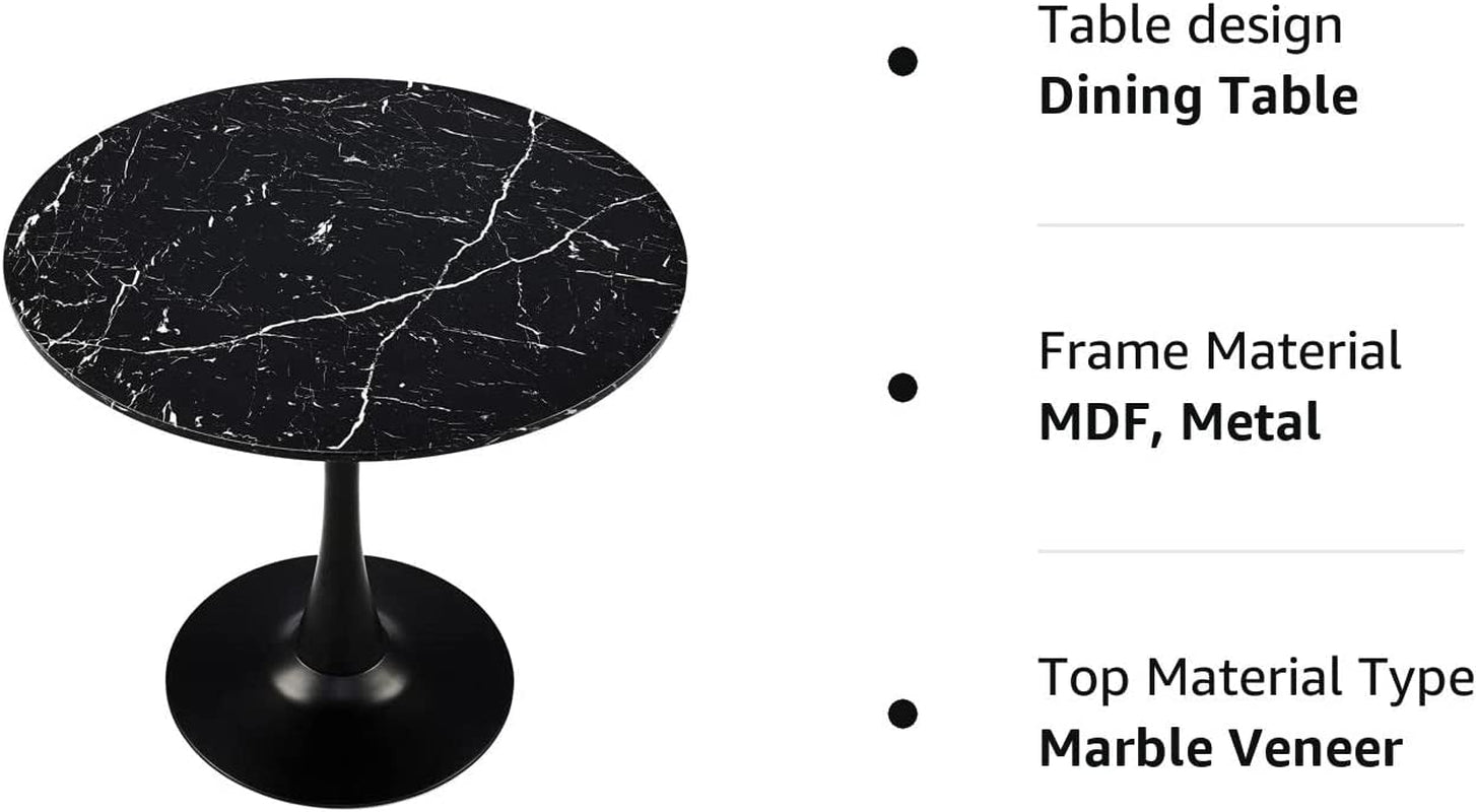 32 Inch round Dining Table with Faux Marble Top, Black-1