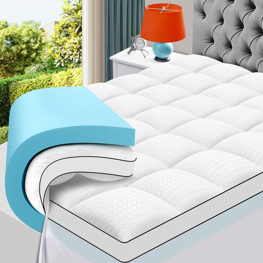 King Gel Memory Foam Mattress Topper, 4 Inch, Dual Layer-0