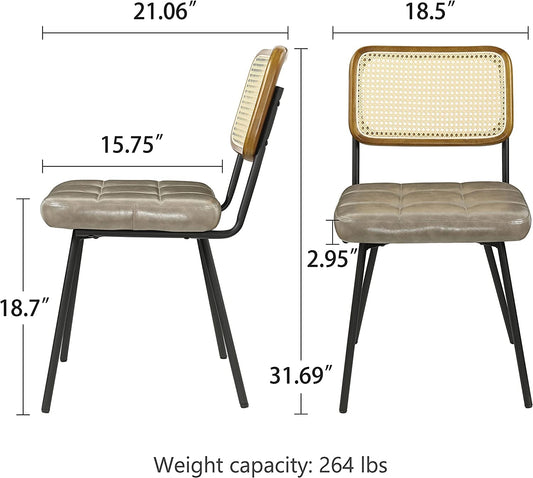 Rattan Back Mid Century Dining Chairs Set of 2 in Gray-1