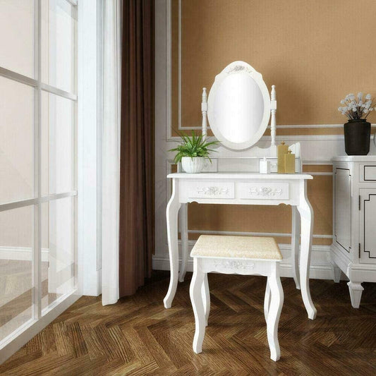 White Vanity Set with Mirror and 4 Drawers-0
