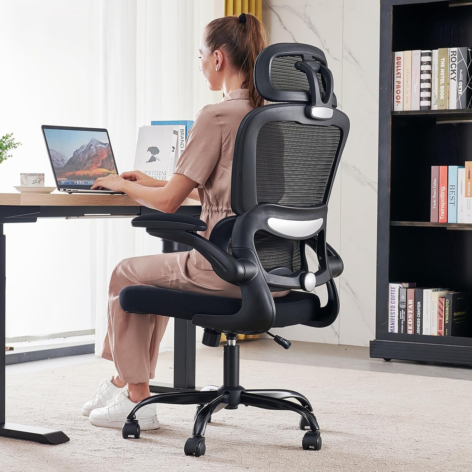 Office Chair Ergonomic Desk Chair, 330 LBS Home Mesh Office Desk Chairs with Wheels, Comfortable Gaming Chair, High Back Office Chair for Long Hours (Black)-0