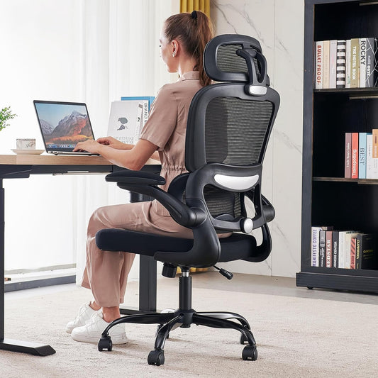 Office Chair Ergonomic Desk Chair, 330 LBS Home Mesh Office Desk Chairs with Wheels, Comfortable Gaming Chair, High Back Office Chair for Long Hours (Black)-0