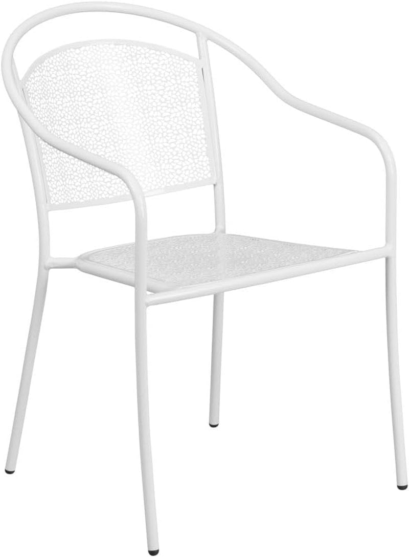 Oia Commercial Grade 35.5" Square White Indoor-Outdoor Steel Patio Table Set with 4 round Back Chairs-4
