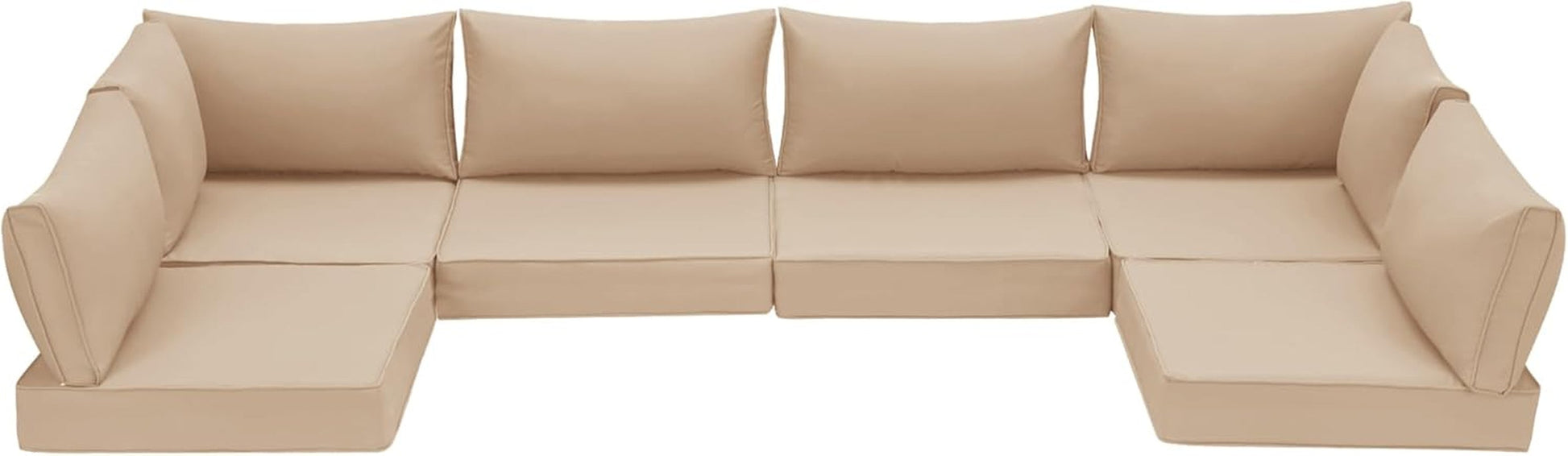 Outdoor Replacement Cushions for Patio Furniture,Water-Repellent Sofa Cushion for 6-Seat Rattan Wicker Sectional Patio Conversation Sets,14-Piece Cushions Set for Outdoor Couch (Khaki)-0