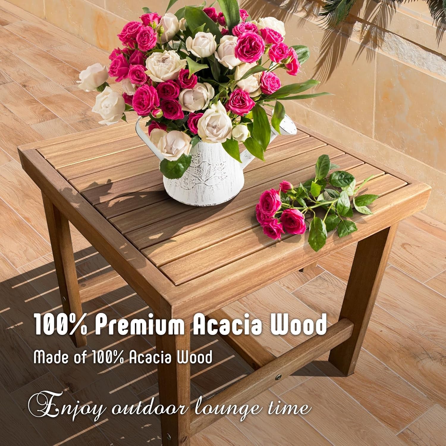 3 Piece Outdoor Patio Furniture Set, Wooden Conversation Patio Set with Padded Cushion Chairs and Coffee Table, Acacia Wood Lounge Conversation Set for Porch Balcony Deck Backyard-3