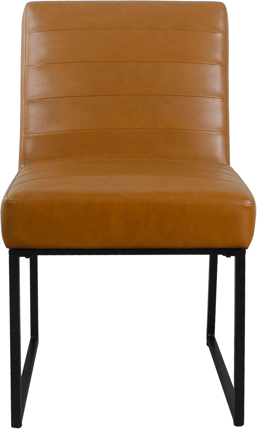 Channeled Metal Dining Chair Home Décor | Single Pack - Brown Faux Leather-3