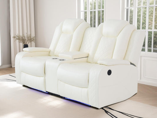 Living Room Set Leather Sofa Power Recliner Living Room Furniture Set Power Manual Loveseat with Cup Holders/Storage Console/Led Light for Living Room/Apartment(Creamy White, Loveseat)-0