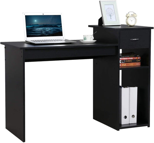 Black Wooden Computer Desk with Storage and Stand-1