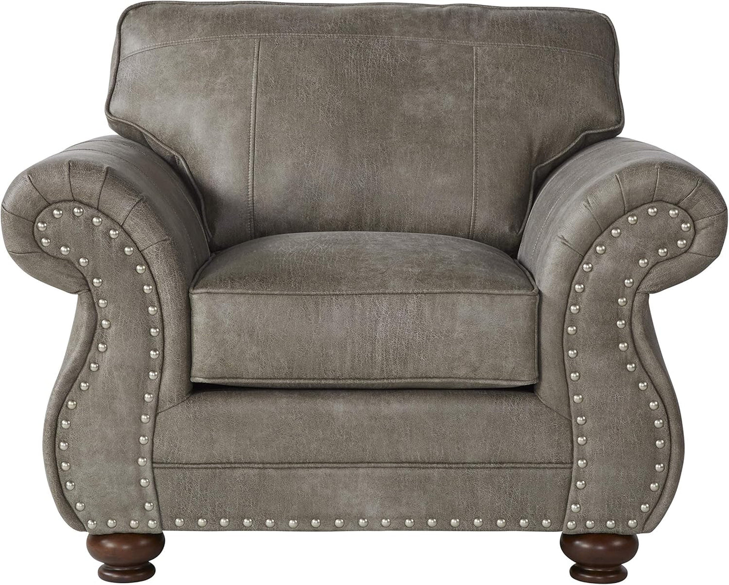 Leinster Faux Leather Upholstered Nailhead 3-Piece Livingroom Set, Sofa, Loveseat, and Chair Set in Stone Gray-4