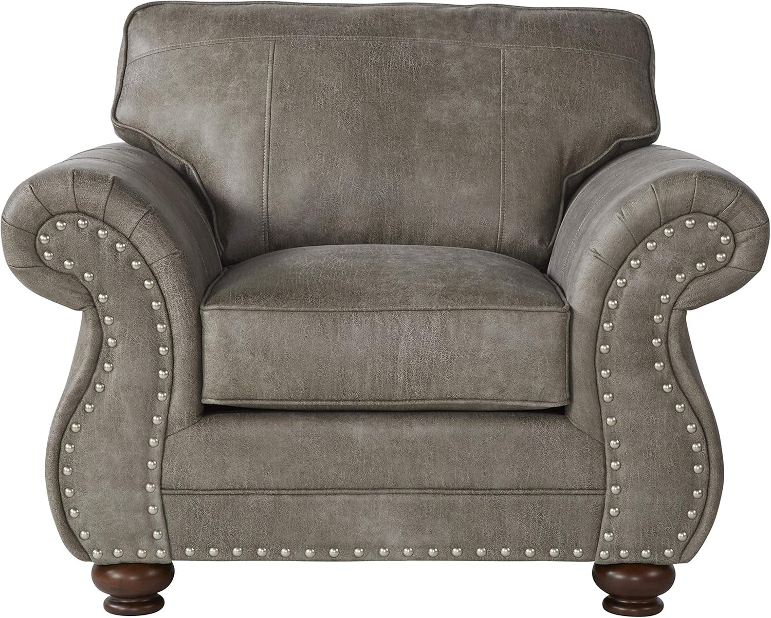 Leinster Faux Leather Upholstered Nailhead 3-Piece Livingroom Set, Sofa, Loveseat, and Chair Set in Stone Gray-4