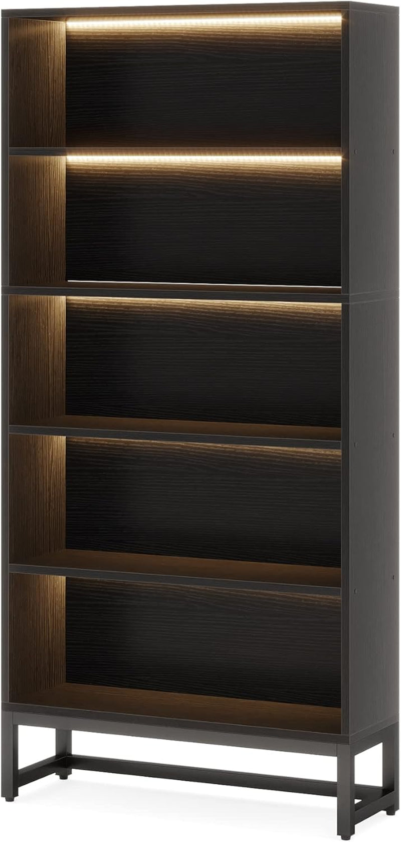 Tall Bookcase Black Bookshelf, 70.8” Large Bookcases Organizer with LED Lights, Heavy Duty Free-Standing Library Bookshelf with 5-Tier Storage Shelves for Living Room, Bedroom (Black)-3