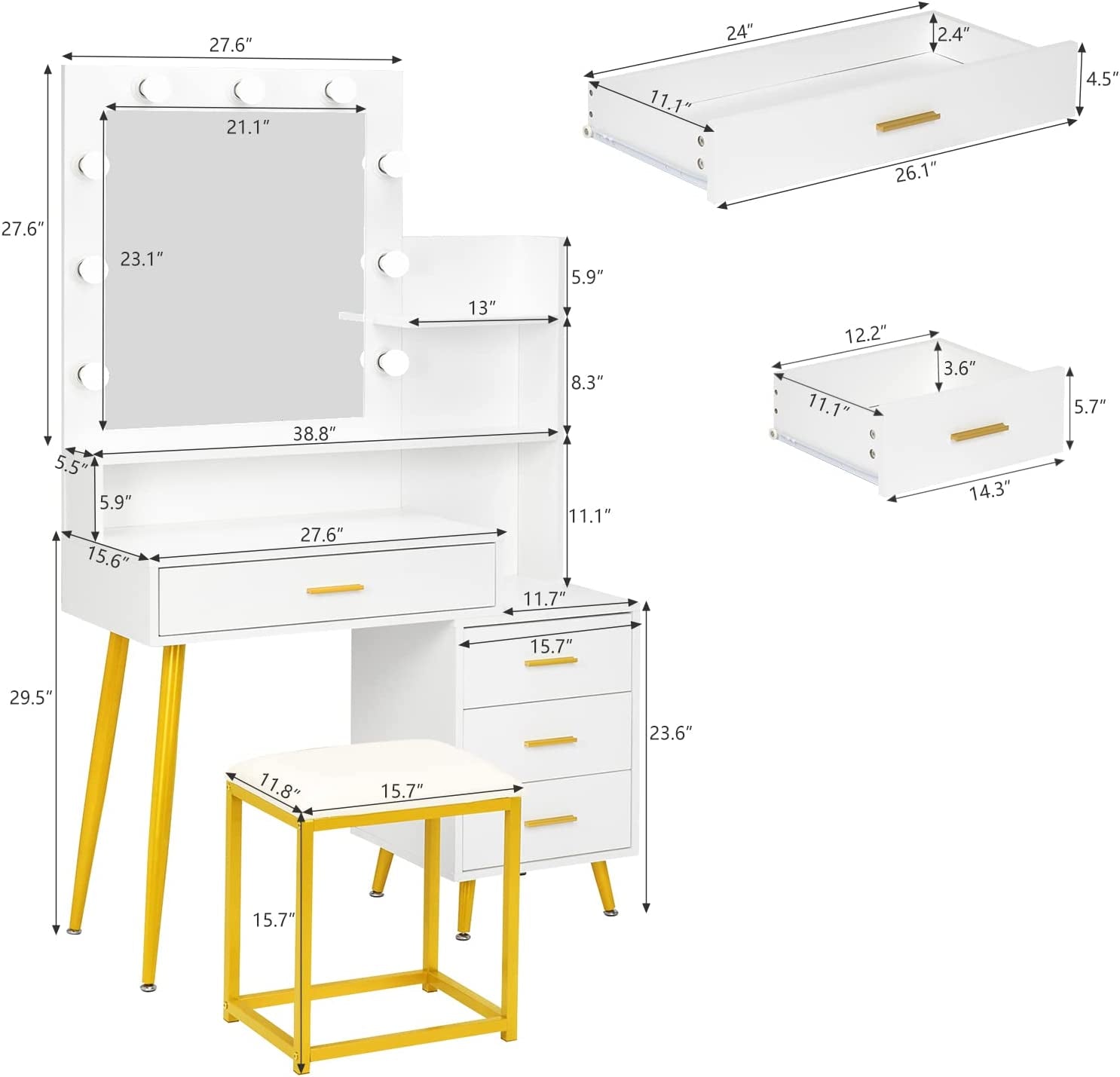 White and Gold Vanity Table Set-4